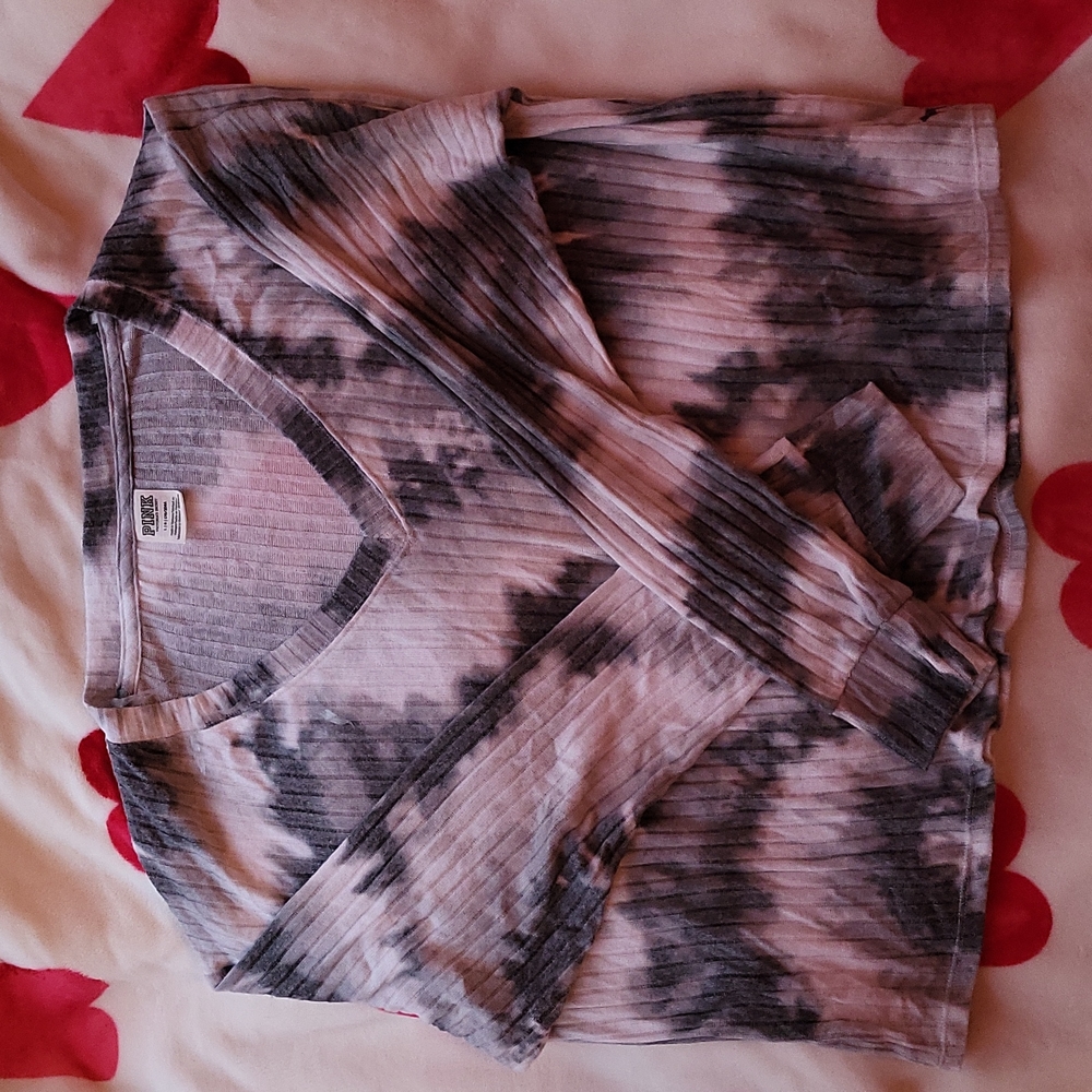 victorias secret pink tie dye long sleeve top ribbed large